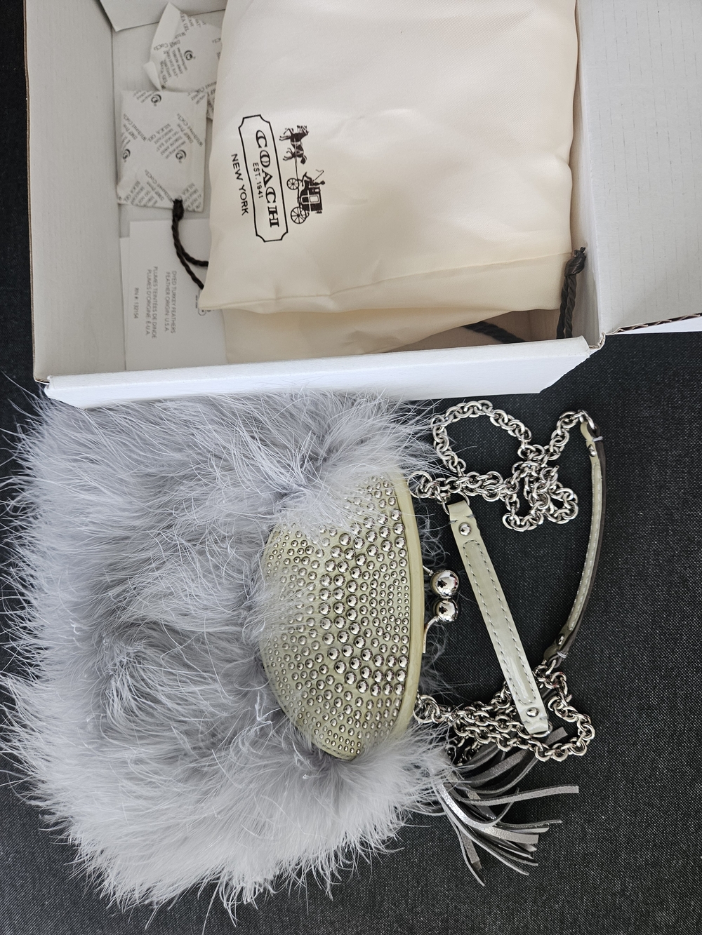 COACH Limited Edition Kisslock Feather Bag In Gray